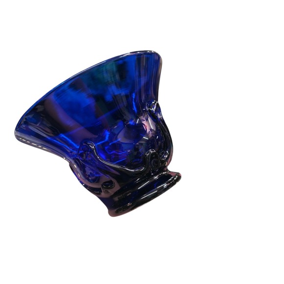 Shelton Glass Works Hand blown Art Signed Cobalt Vase Ocean Waves 1990 #61 /500 - Picture 14 of 16